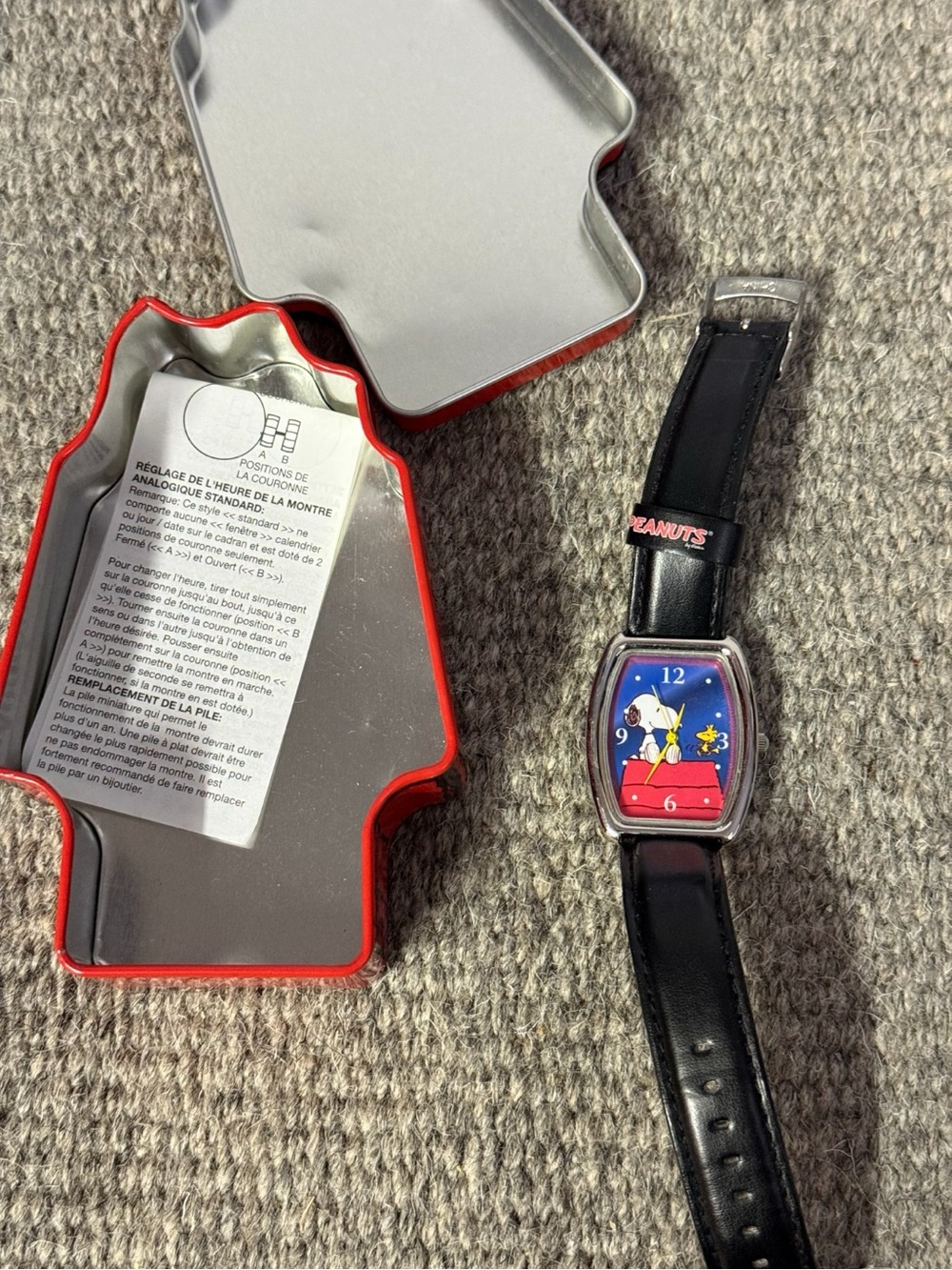 Peanuts Snoopy & Woodstock Blue Dial Watch with Black Leather Strap